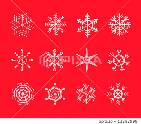 雪の結晶アイコンセット 白と赤のイラスト素材