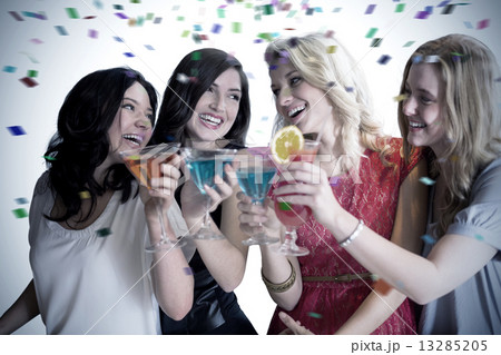 Composite image of friends with drinks Composite image of friends with drinks 13285205