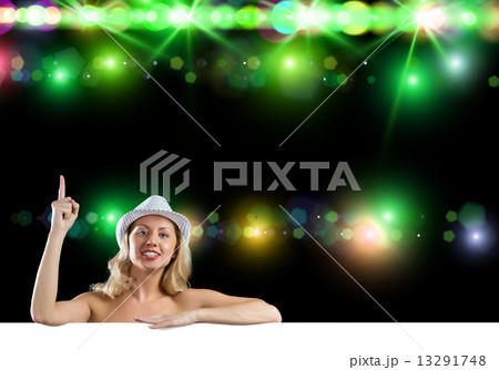 young attractive woman in bikini holding banner 13291748