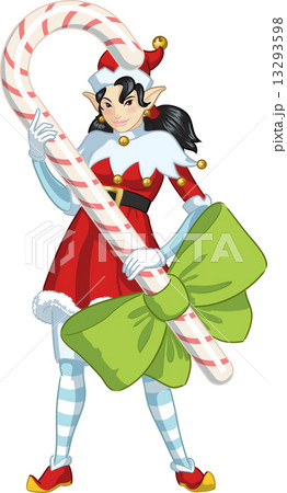 Christmas elf Asian girl with Candy cartoon 13293598