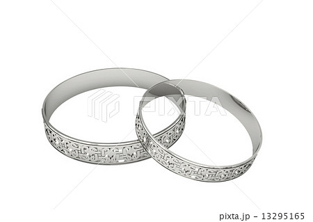 Silver or platinum wedding rings with magic tracery 13295165