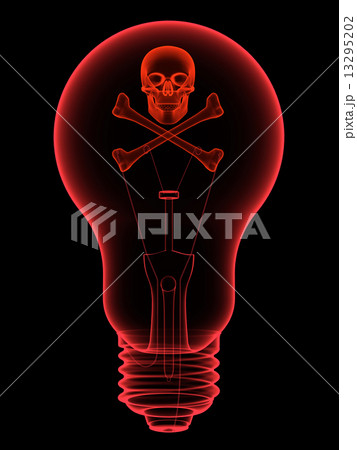 Red lightbulb with skull and crossbones x-ray silhouette Red lightbulb with skull and crossbones x-ray silhouette 13295202
