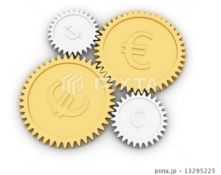 Golden euro and cent gears on white Golden euro and cent gears on white 13295225