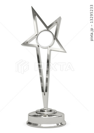Silver or platinum star prize on pedestal with blank round plate 13295233