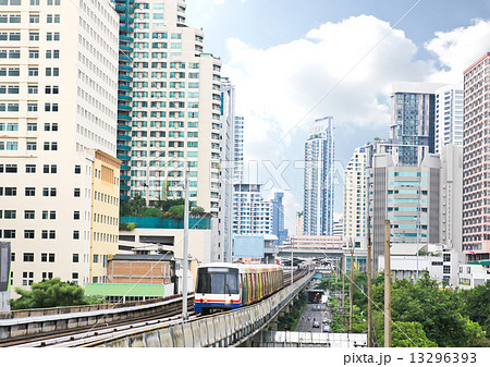 Sky train railway in Bangkok with business building 13296393