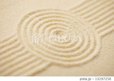 Circle drawn on sand of Japanese rock-garden Circle drawn on sand of Japanese rock-garden 13297256