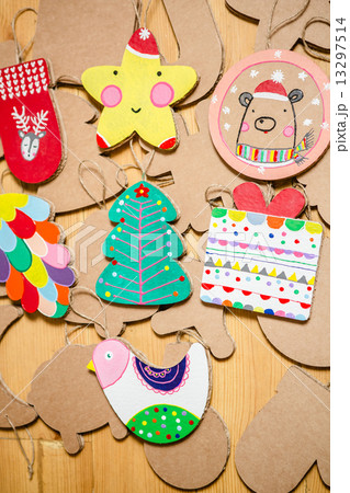 Cardboard toys for the Christmas tree or garland. New year decorations. Cardboard toys for the Christmas tree or garland. New year decorations. 13297514