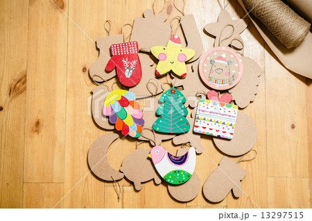 Cardboard toys for the Christmas tree or garland. New year decorations. 13297515