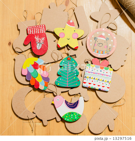 Cardboard toys for the Christmas tree or garland. New year decorations. 13297516