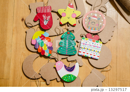 Cardboard toys for the Christmas tree or garland. New year decorations. 13297517
