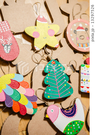 Cardboard toys for the Christmas tree or garland. New year decorations. 13297526