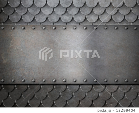 metal plate over scales armor background  13299404