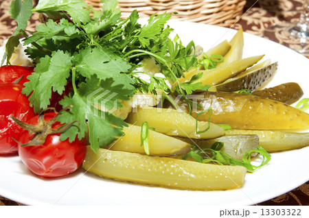 pickled vegetables, cucumber tomatoes asparagus and garlic cabbage 13303322