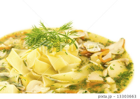 soup of vegetables and mushrooms in a restaurant soup of vegetables and mushrooms in a restaurant 13303663