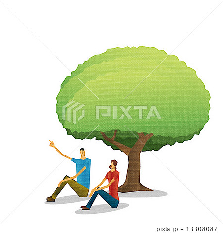 人物 木 座る 見上げる 植物 風景のイラスト素材