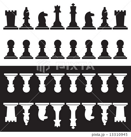 set of black and white chess pieces eps10 13310945