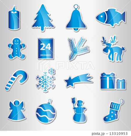 christmas blue shiny stickers collection eps10 13310953