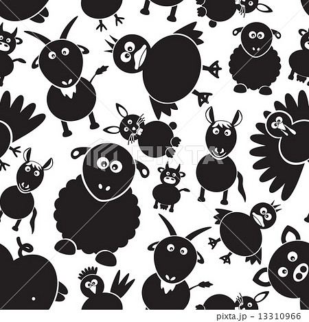 farm animals simple black and white seamless pattern eps10 13310966