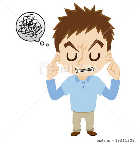 耳を塞ぐ2頭身の青年のイラスト素材 耳を塞ぐ2頭身の青年のイラスト素材