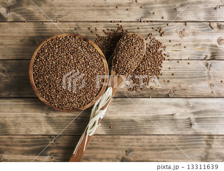 wooden bowl of buckwheat 13311639