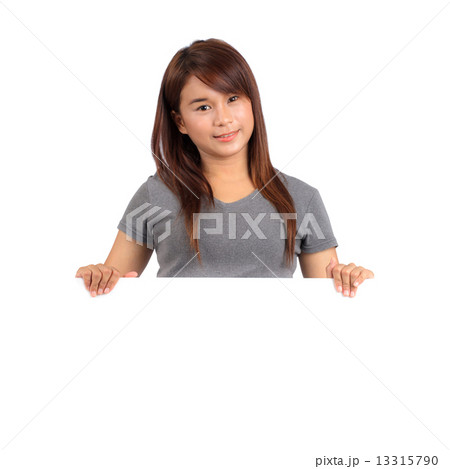 Woman holding blank billboard 13315790