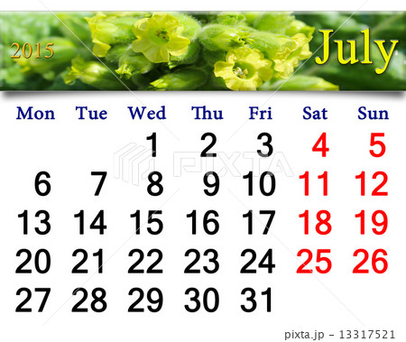 calendar for July 2015 with flowers of tobacco 13317521