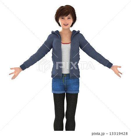 ニットパーカーを着たスリムな女性 合成用背景透過リアル３dcg イラスト素材のイラスト素材
