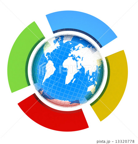 Earth and four semi-circle. 3d button 13320778