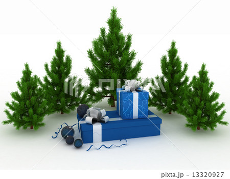 Christmas Trees and Gifts on a white background 13320927