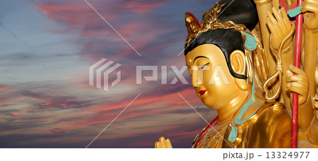 Buddhist Temple. Golden statue of Buddha-- southern Xian (Sian, Xi'an), Shaanxi province, China 13324977