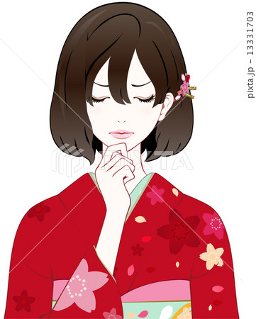着物の女性 考えるのイラスト素材