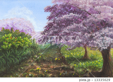 桜のある風景のイラスト素材