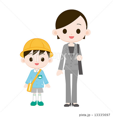働くママと男の子のイラスト素材
