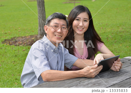 Father and daughter learning to use tablet Father and daughter learning to use tablet 13335833