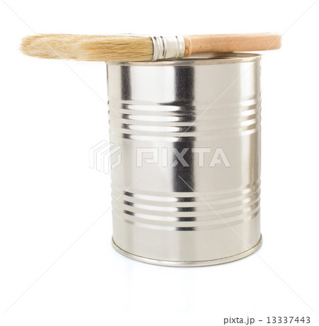 paint bucket and paintbrush on white paint bucket and paintbrush on white 13337443