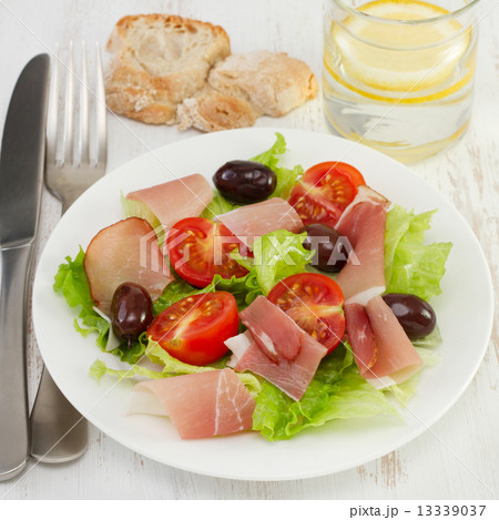 salad with prosciutto with bread and water salad with prosciutto with bread and water 13339037