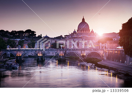 view on Tiber and St Peter Basilica in Vatican 13339506