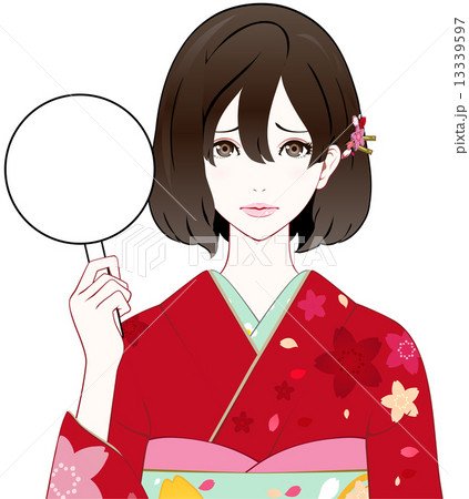着物の女性　ボード　困り顔 13339597