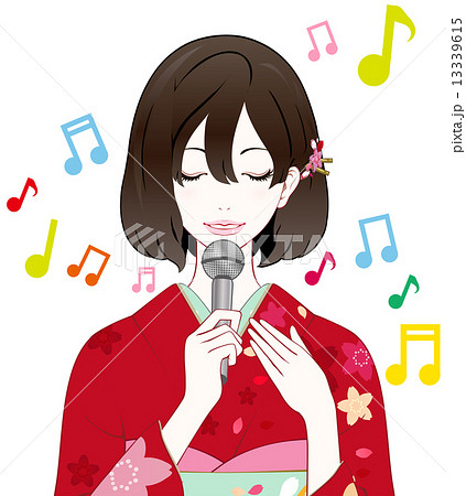 着物の女性 歌うのイラスト素材 着物の女性 歌うのイラスト素材