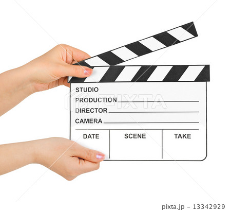 Cinema clapboard in hands Cinema clapboard in hands 13342929
