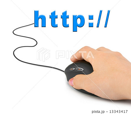 Hand with computer mouse and word http 13343417