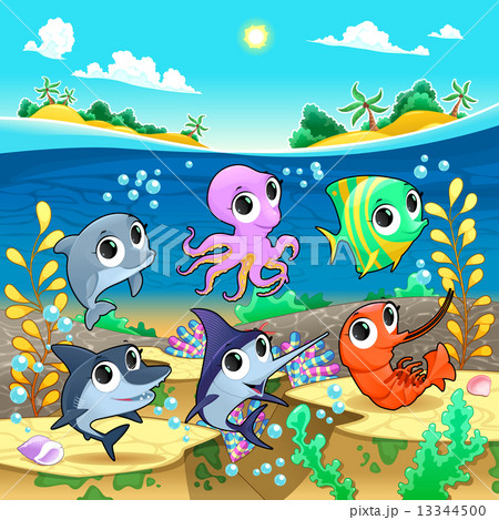 Funny marine animals in the sea 13344500
