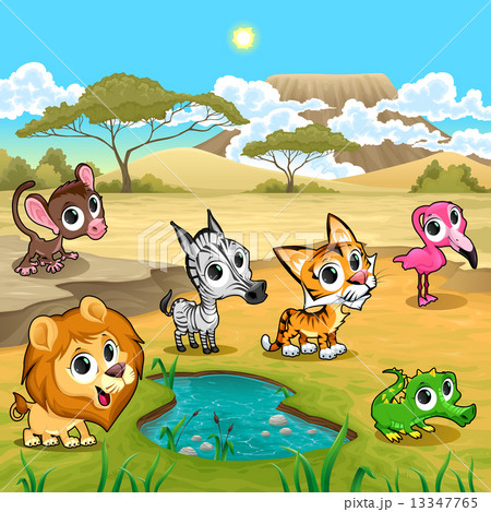 Set of funny wild animals in the nature 13347765
