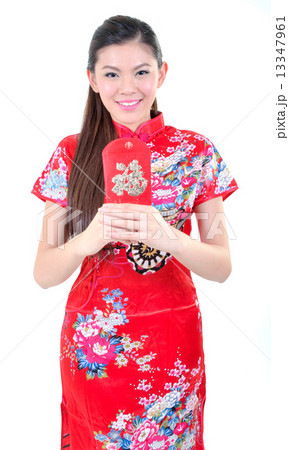 Traditional Chinese Woman Showing Hand Greeting Gesture 13347961