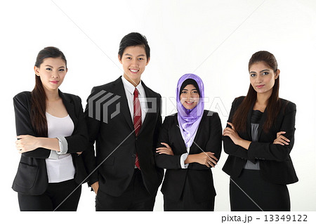 Man woman Chinese Indian Malay Asia stand folded arm 13349122