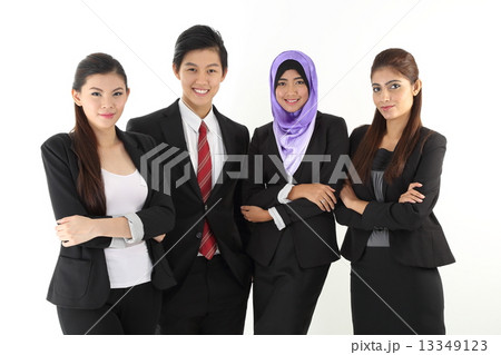 Man woman Chinese Indian Malay Asia stand folded arm 13349123