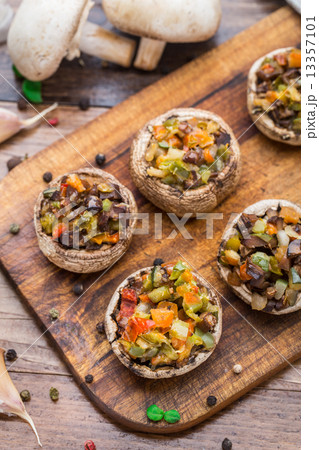 Portobello mushrooms stuffed with vegetables 13357101
