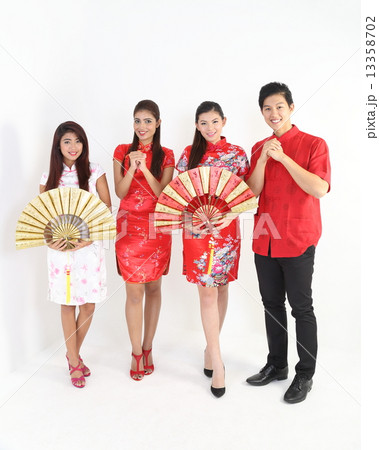 Man woman Chinese New Year gift decoration hand gesture CNY 13358702