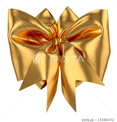 Golden decoration celebration present gift bow isolated on white 13360352
