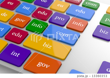 View of computer kwyboard button with color domain name buttons 13360353
